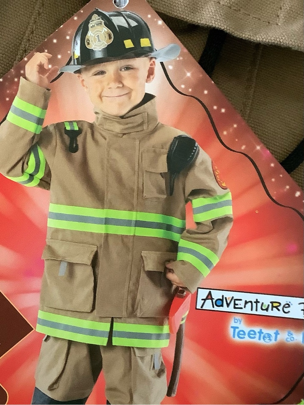 NEW Adventure Factory By Teetot & Co.Tan Firefighter Costume Unisex 7-8 Child